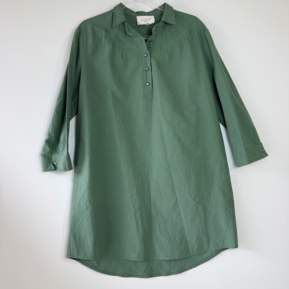 Pomander‎ Place Polly Dress Women M Green Cotton Pleated Shoulder Mini Y18715T - Picture 7 of 14